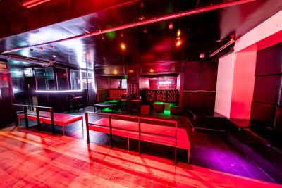 Looking at the private Booths from the Basement dance floor